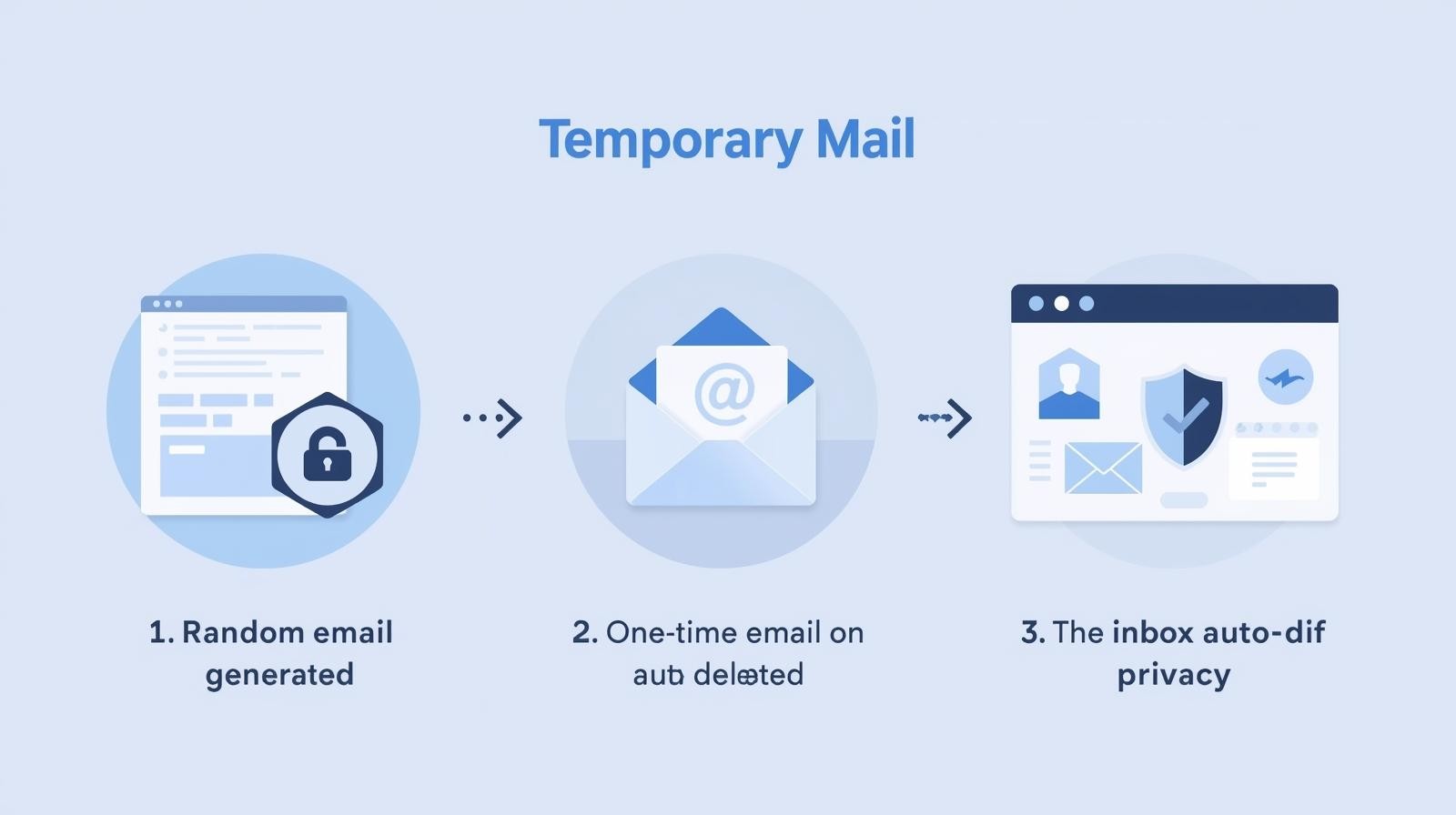 Three steps for using temporary mail: 1. Generate random email. 2. Receive one-time email that auto-deletes. 3. Enjoy inbox privacy.  TempMail BAnk