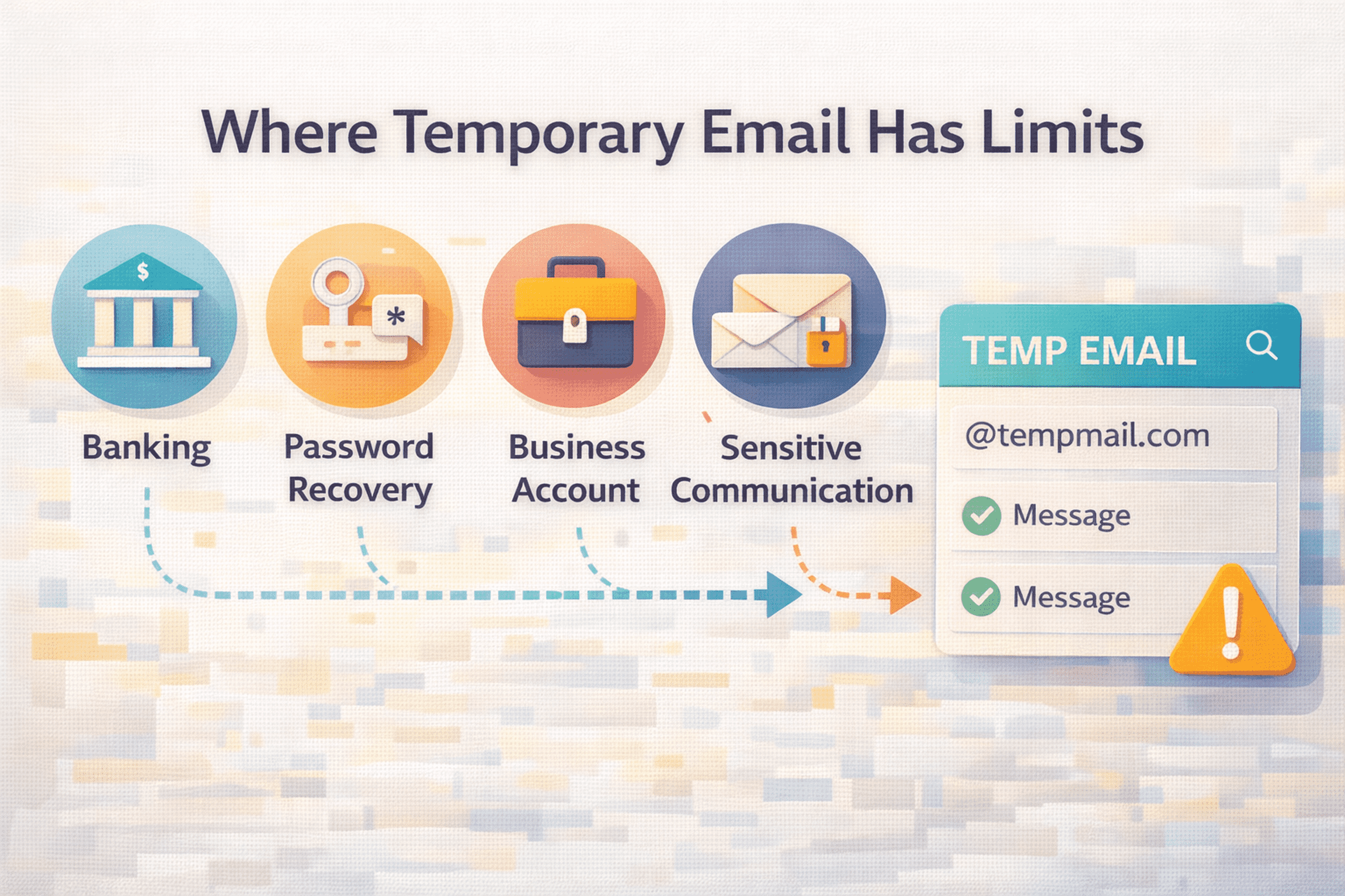simple warning infographic showing the limits of temporary email use