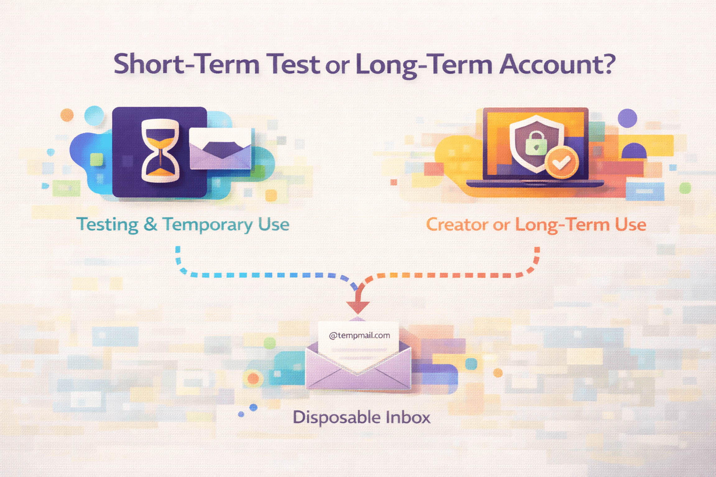 colorful decision infographic showing when TikTok signup may use temporary email and when real email is better
